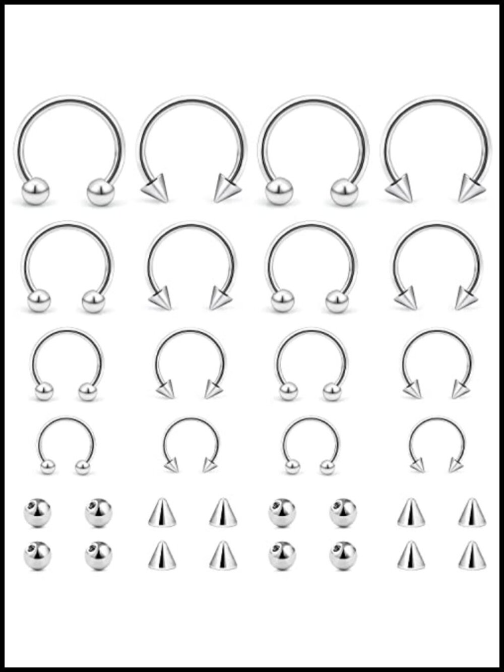 Surgical Steel Horseshoe Septum Ring Set 16 Pcs
